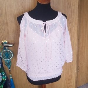 💞4 for $20💞 Pink Metallic Silver Polka Dot Top